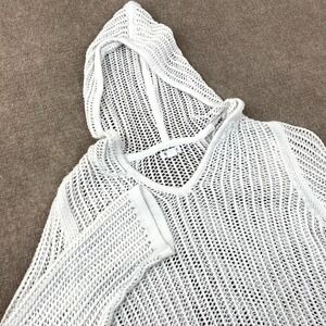 Westport Bikini Cover Up Women Medium White Cotton Crochet Hooded Beach Swimwear